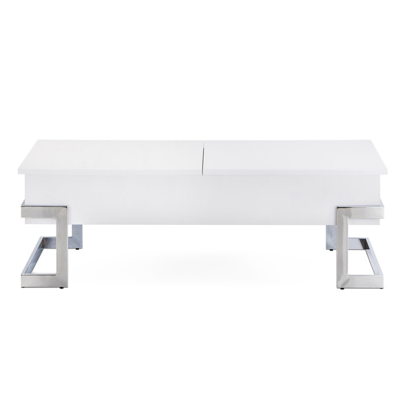 Table basse blanche élégante avec fonction de levage et espace de rangement caché, Blanc