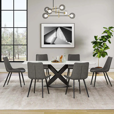 Deivydas Modern Rectangular Sintered Stone Dining Table with Pedestal Base Pre-Assembly by Brayden Studio
