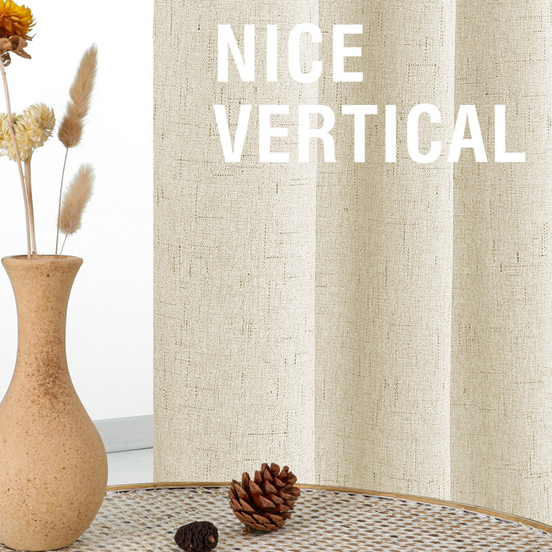 Faux Linen 100% Blackout Curtains for Bedroom Thermal Insulated Textured Linen Look Curtain Back Tab/Rod Pocket/Hook Belt Draperies 2 Panels
