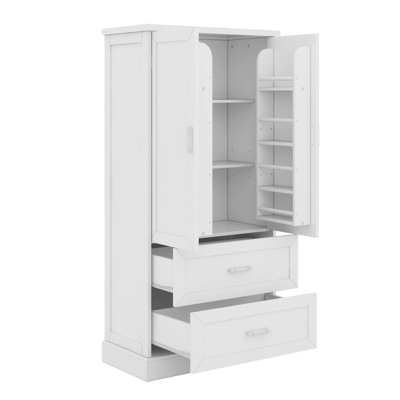 Maximize Space With Tall Bathroom Storage Cabinet, Adjustable Shelf, Two Doors And Drawers, White