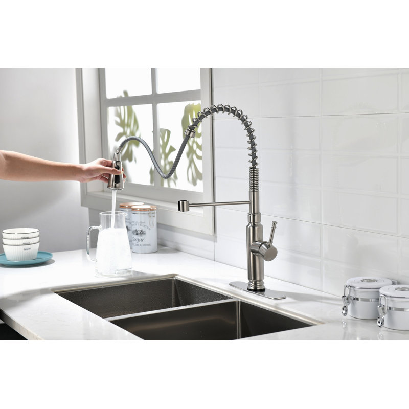 Robinet de cuisine tactile avec douchette extractible, Nickel brossé
