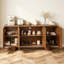Buffet 63 po Mid-Century moderne en bois avec rangement 4 portes avec portes à panneaux sculptés