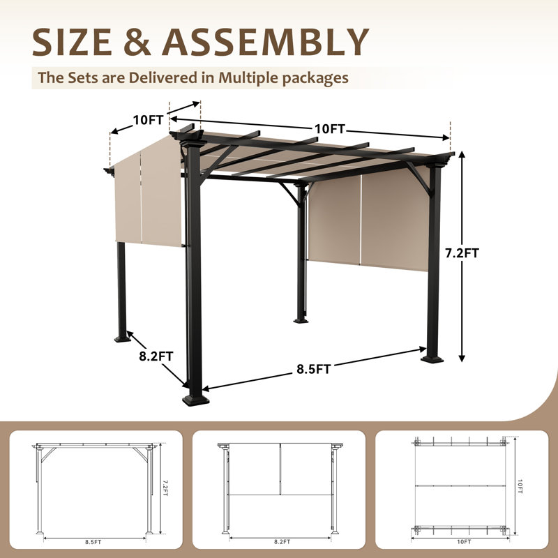 10 Ft. W X 10 Ft. D Metal Pergola With Canopy