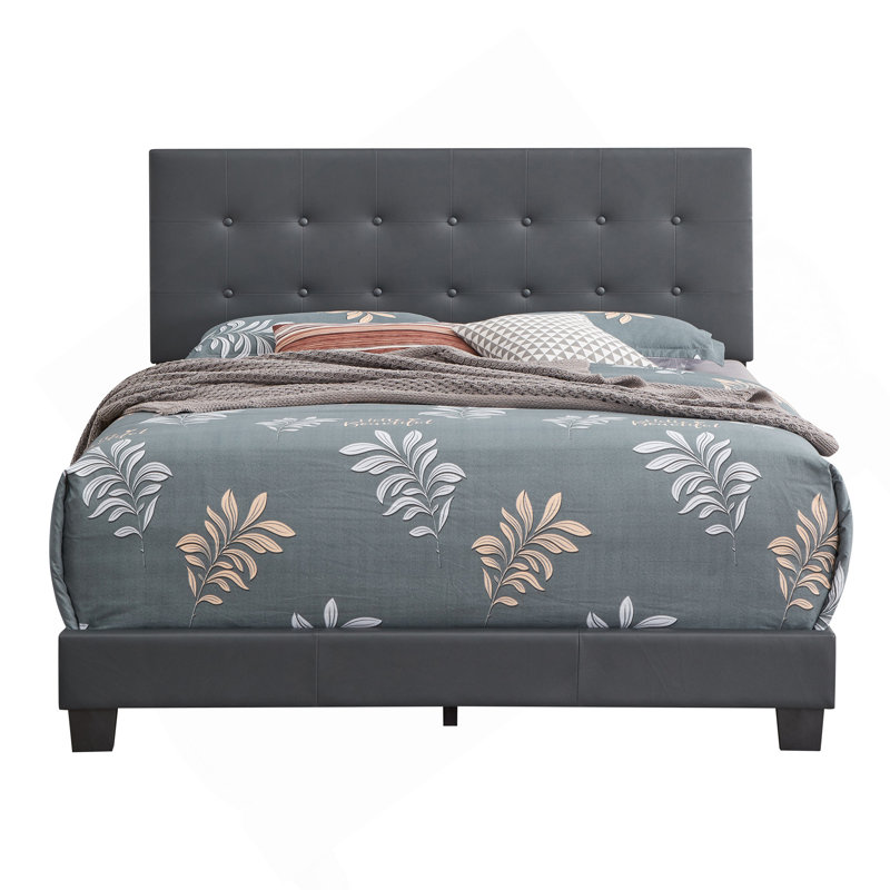 Élégant lit double contemporain gris foncé, Lit double, Gris foncé