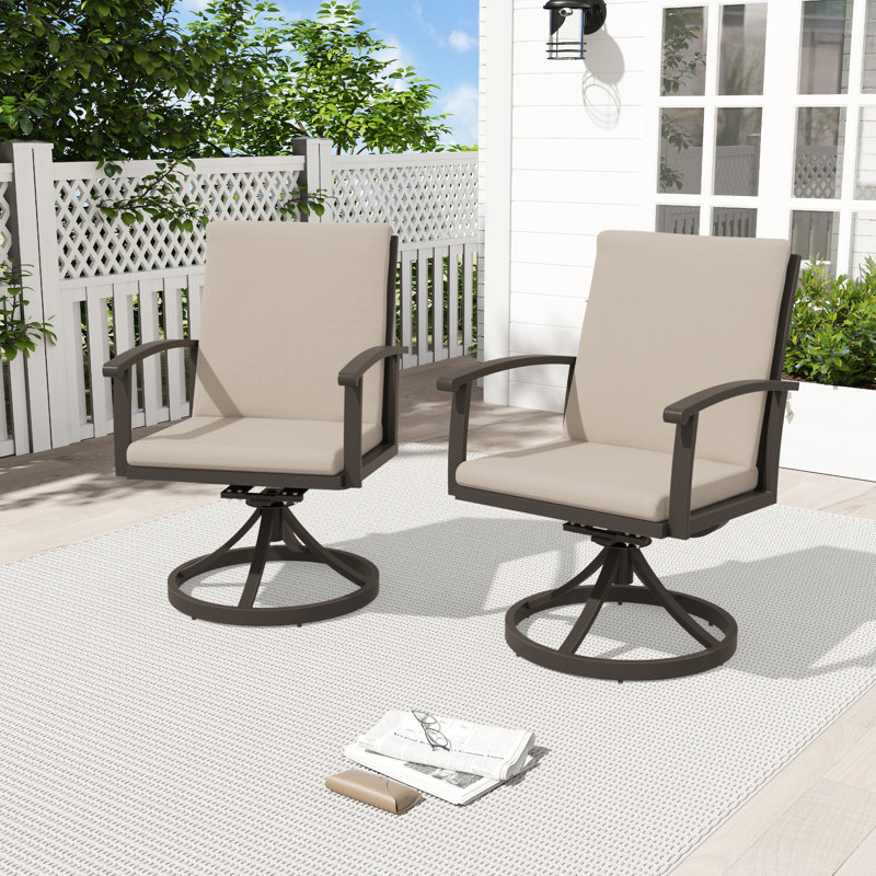 Chaises de patio pivotantes en aluminium 2 pièces avec coussins Colby, Bac à sable brun / noir