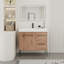 Meuble-lavabo autoportant contemporain avec lavabo en résine et rangement à fermeture en douceur