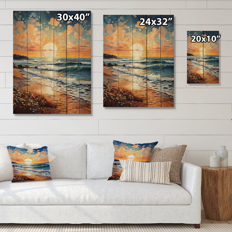 «Beach Sunkissed Sands Pointillism I» sur bois, H 40 po x l 30 po x P 0,78 po