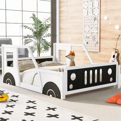 Full Size Classic Car-Shaped Platform Bed With Wheels,White