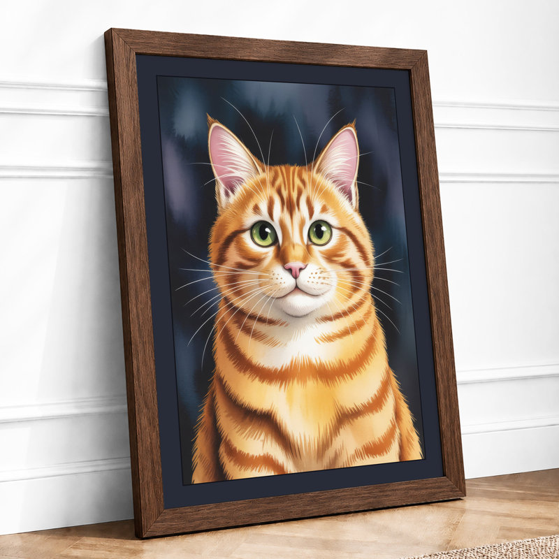 Alert Tabby Modern - Framed Print, A2 - 59.4 x 42.0 cm, Walnut