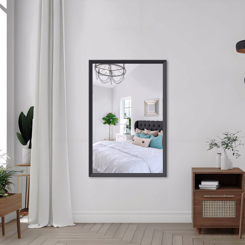Miroir de salle de bain 48 po x 32 po rectangulaire moderne surdimensionné avec cadre noir, Aluminium