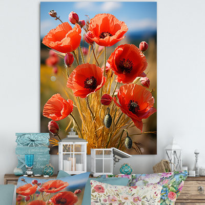 Red Vibrant Poppy Meadow Cascade - Poppies Wall Art
