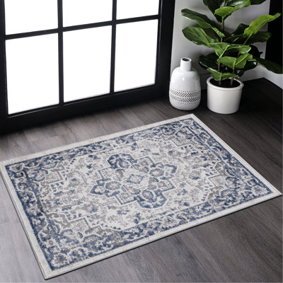 Tapis bleu / gris 2X3 qui ne perd pas ses poils, idéal pour un dortoir, un tapis bleu / gris dans la salle à manger, une chambre élégante et durable,