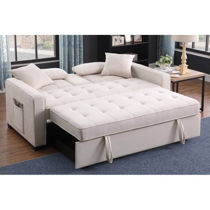 Fabric Convertible Sleeper Loveseat With Dropdown Console