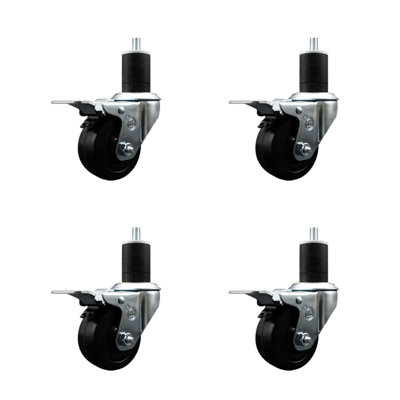 Soft Rubber Swivel 1-3/4 Inch Expanding Stem Caster Set 2 Total Lock Brakes