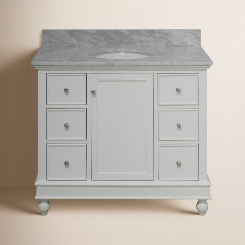 Ferdinand 42'' Single Bathroom Vanity with Top, Carrara Marble, White