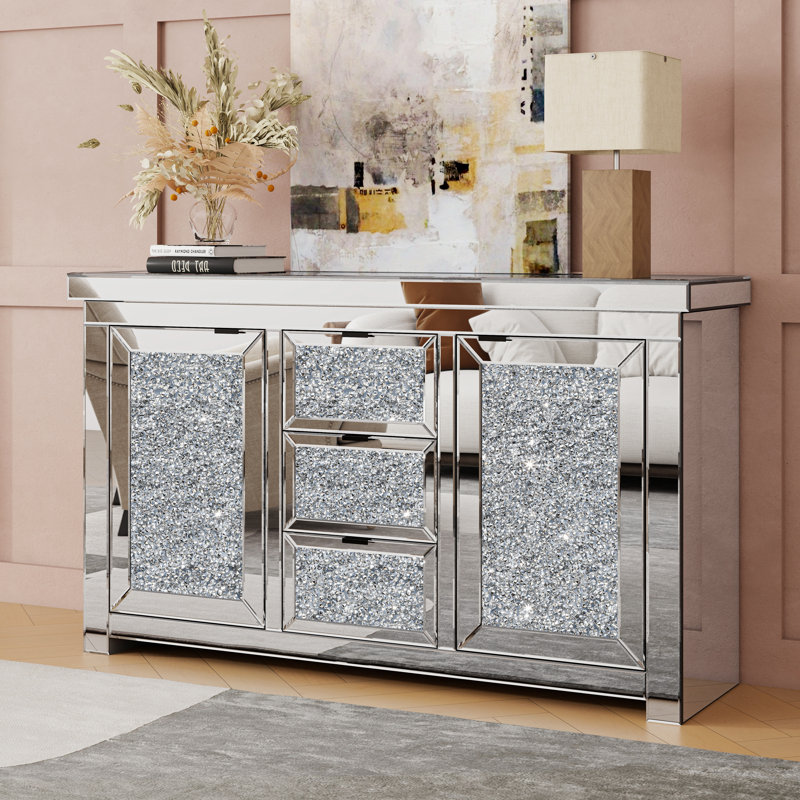 145cm Wide 3 Drawer Mirrored Glass Sideboard