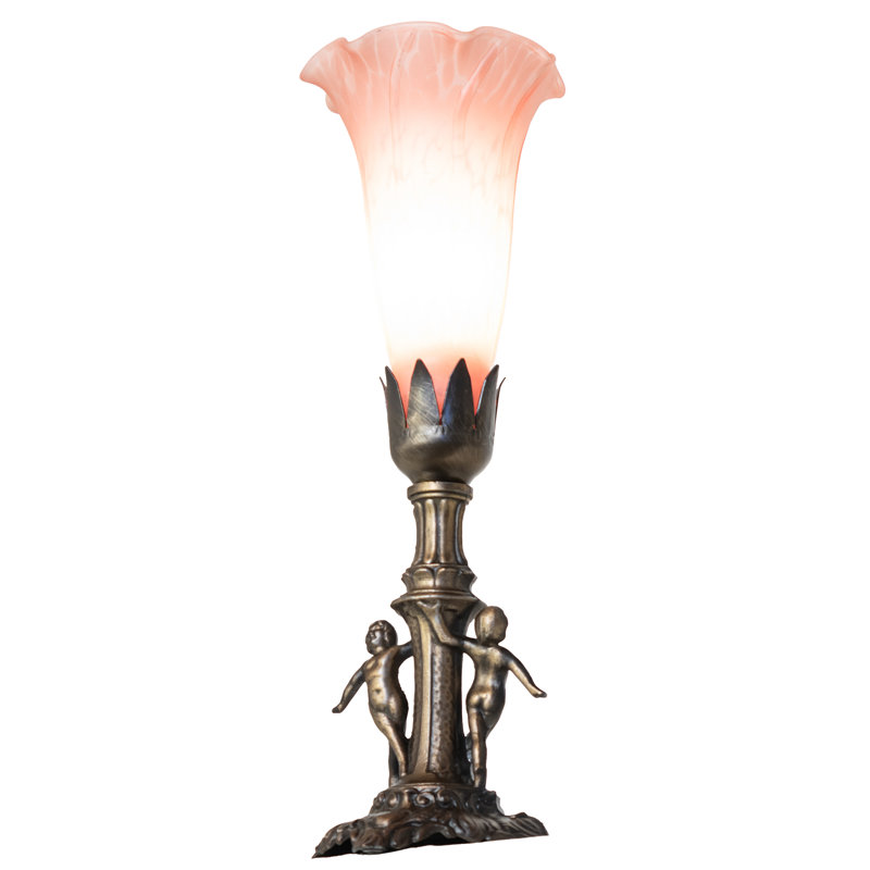 11" High Blue Tiffany Pond Lily Maidens Mini Lamp, Pink