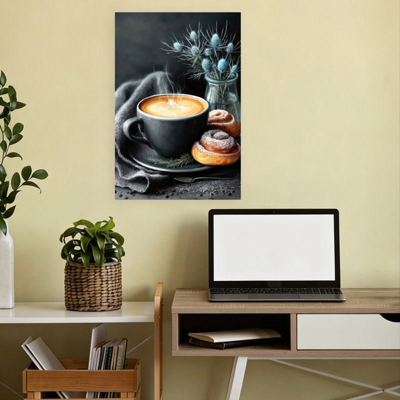 Cozy Coffee and Cannelle Rolls, art floral contemporain d'automne, H 18 po x l 12 po