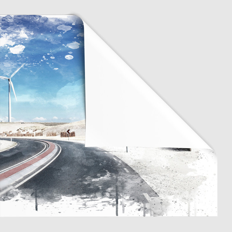 Landscape Wind Turbine Road - Frameless Print, 33.1cm H x 84.1cm W