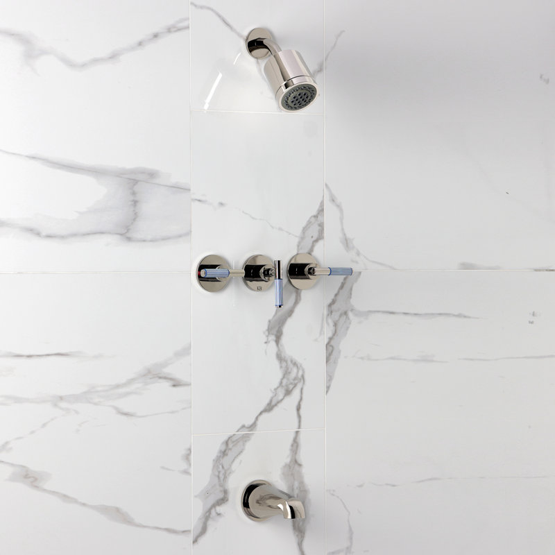 Kingston Brass Verona Triple-Handle Tub And Shower Faucet, Polished Nickel