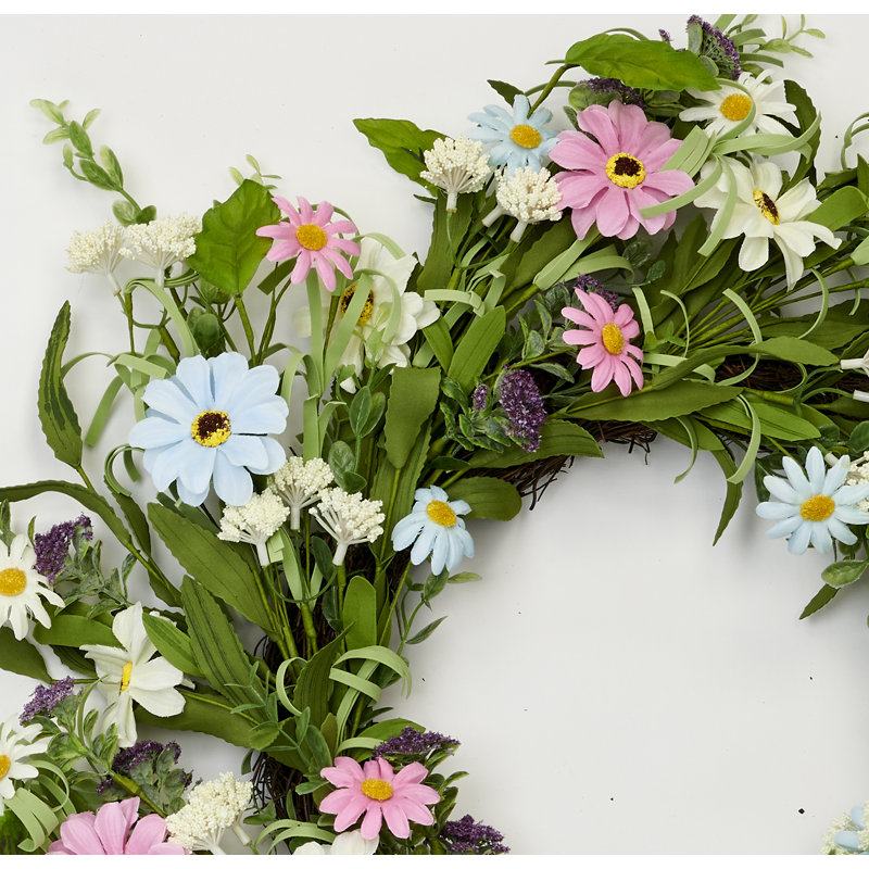 22" Spring Daisy Wreath on Natural Twig Base