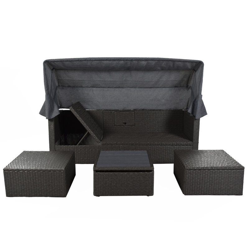 Lit de jour d'extérieur avec auvent rétractable et coussins lavables pour une détente ultime, Gris