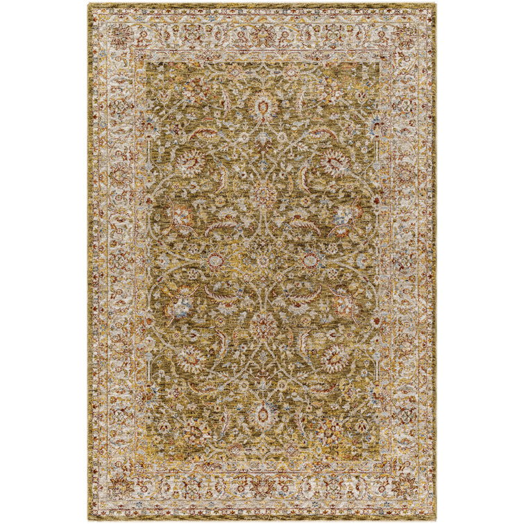 Bower Oriental Machine Made Power Loomed Polyester Area Rug in Olive/Cream/Dark Brown