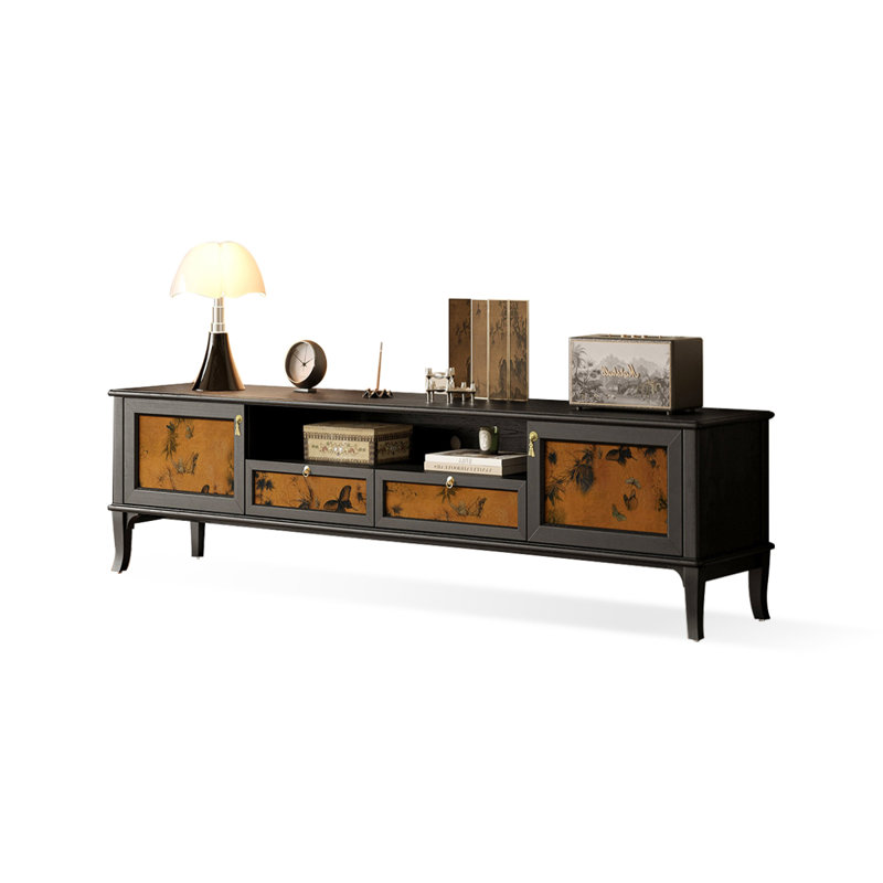 Meuble télé rétro en bois massif noir, 78.74