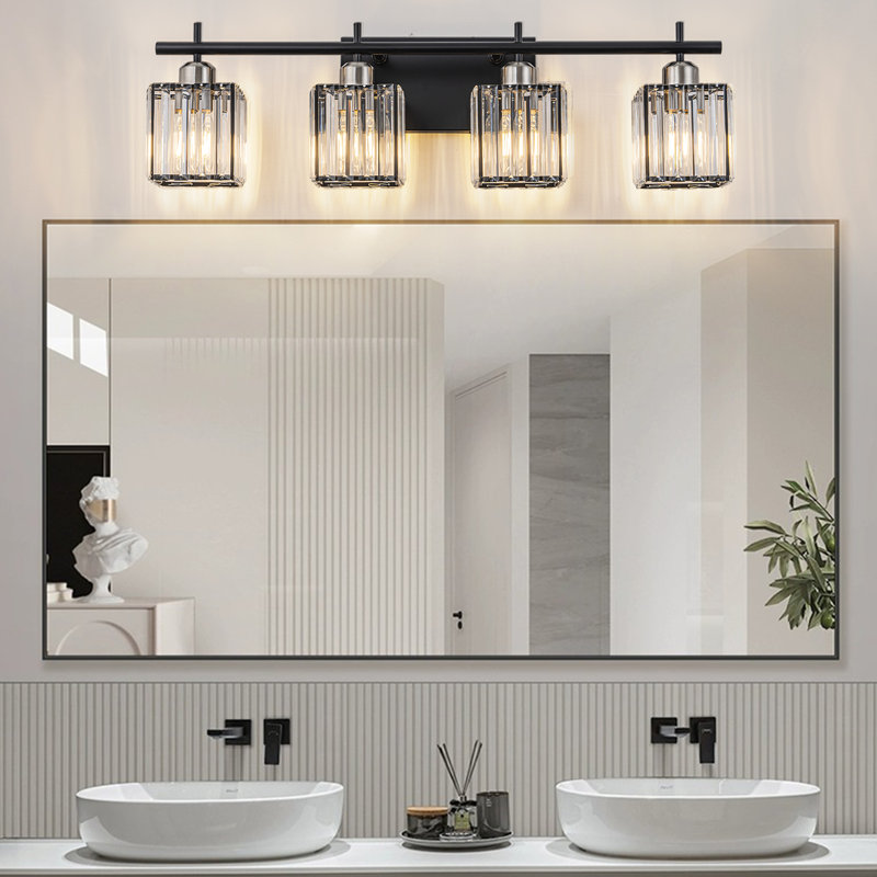 Éclairage pour meuble-lavabo de salle de bain avec abat-jour en cristal de verre, Noir mat / nickel
