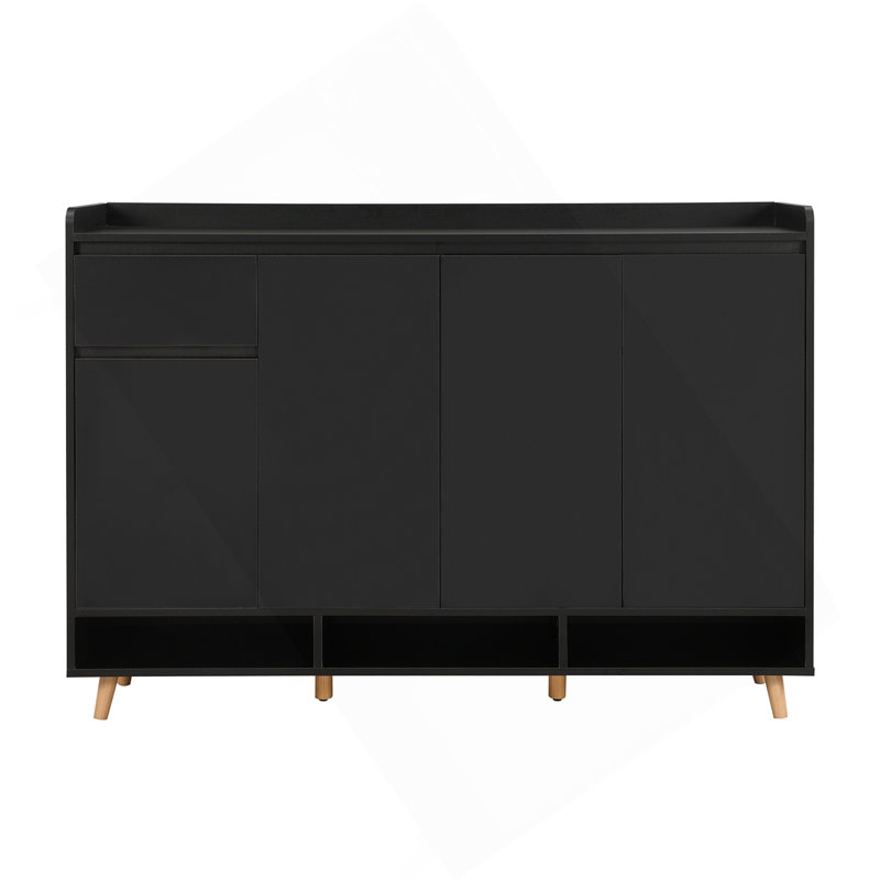 Sleek And Contemporary Shoe Cabinet With Adjustable Shelves, Minimalist Home Organizer With Woodlegs, Storage Sideboard For Entryway, Living Room, Black (OLD SKU: WF321211AAB)
