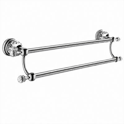 Porte-serviettes double en cristal pour salle de bain, porte-serviettes mural réglable 18,66 po à 30,51 po, finition argent brossé, porte-serviettes double de luxe avec détails décoratifs en cristal