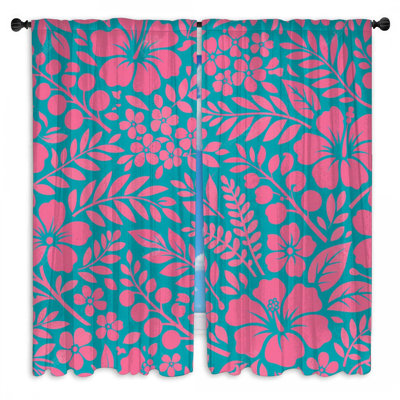 Rideaux de fenêtre à motif floral rose transparent et obscurcissant - 2 panneaux