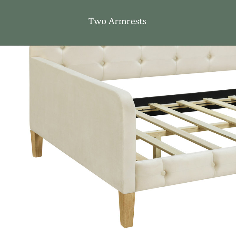 Upholstered Daybed with 4 Support Legs, Twin, Beige