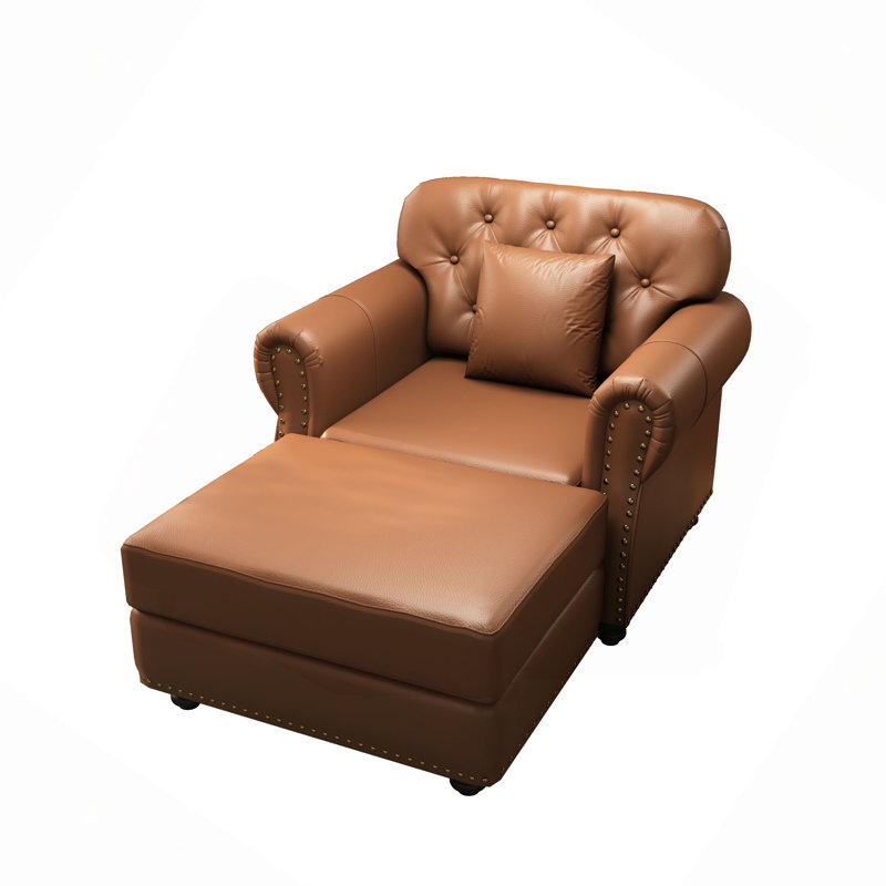 Canapé de 41,3 po rembourré en similicuir avec garniture cloutée et accoudoirs roulés, canapé Chesterfield de style Mid-Century capitonné, comprend 1 oreiller