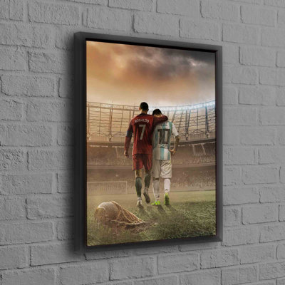 Legendary Football Stars Lionel Messi And Cristiano Ronaldo Captured In Vibrant Art Canvas For The Ultimate Man Cave Wall Decor