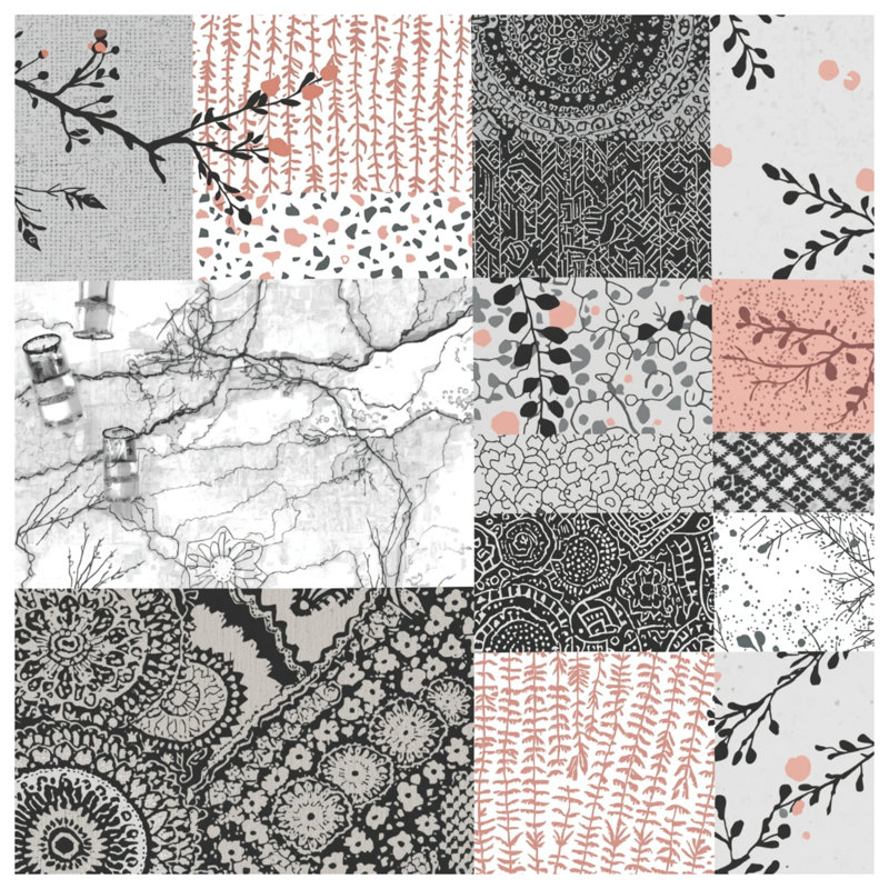 Tapisserie murale "Patchwork" floral, H 50 po x l 60 po avec 4 œillets