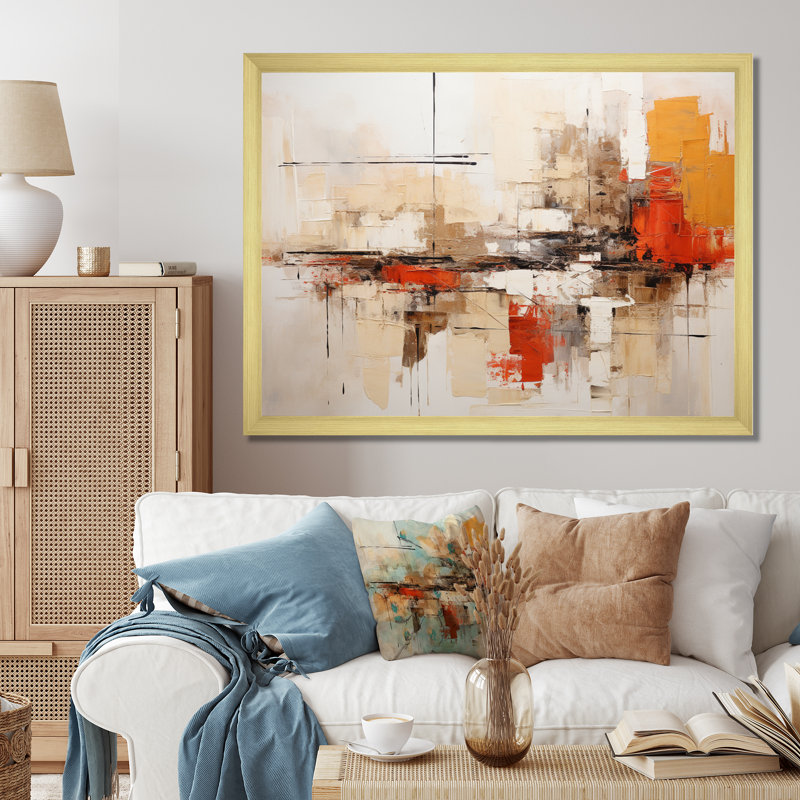 " Autumn Collages II " by Designart, Gold Single Picture Framed, 16" H x 32" W x 1" D