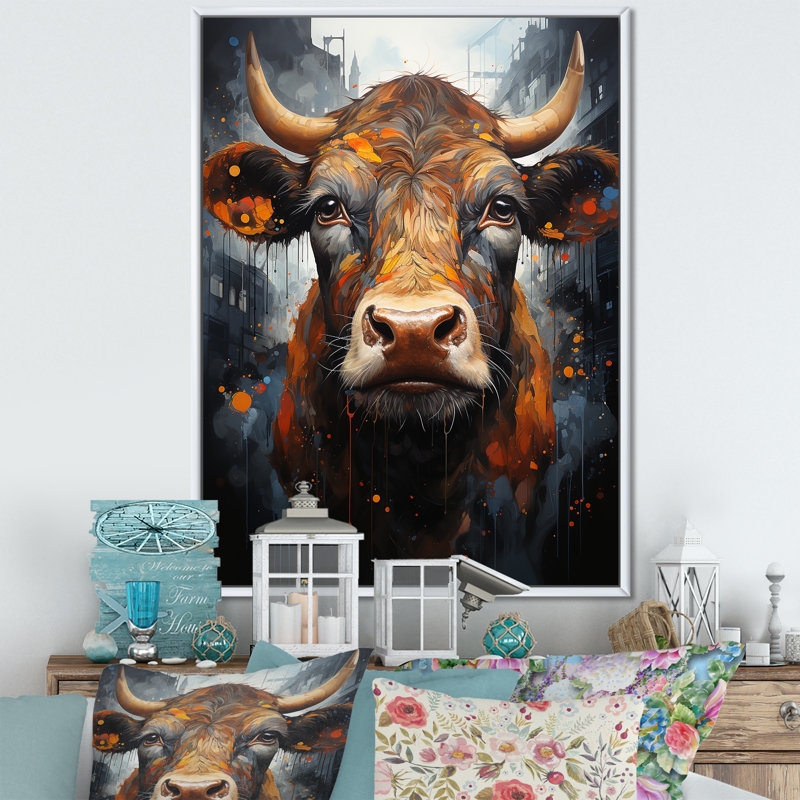 Portrait de vache liquide sur toile, Cadre flottant blanc, 44" H x 34" W