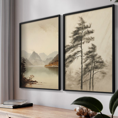 «Vintage Landscape», ensemble de 2 estampes numériques encadrées