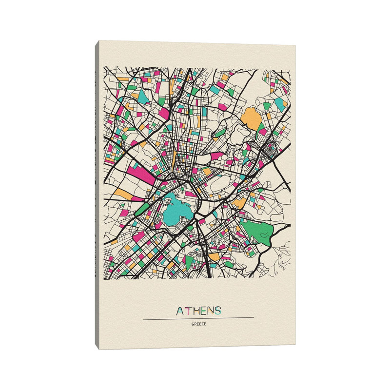 Carte d'Athènes, Grèce par Ayse Deniz Akerman, impression sur toile tendue, H 60 po x l 40po x P 1,5 po