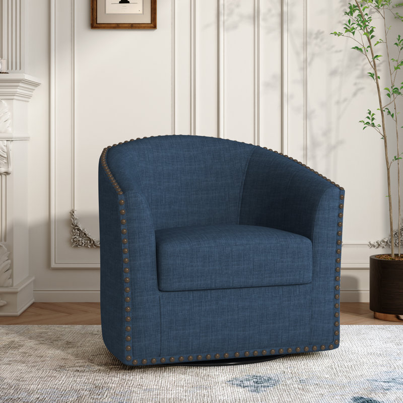 Fauteuil demi-tonneau pivotant Aunna, Mélange de polyester bleu