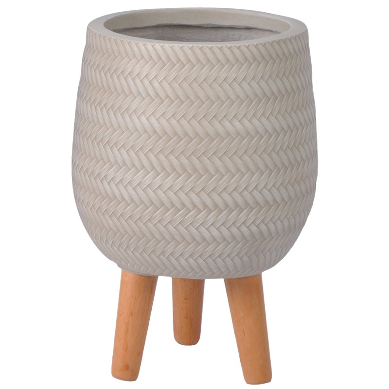 Idealist Plaited Style Egg Planter With Legs, Round Indoor Plant Pot Stand For Indoor Plants, 34cm H x 22cm W x 22cm D, Beige