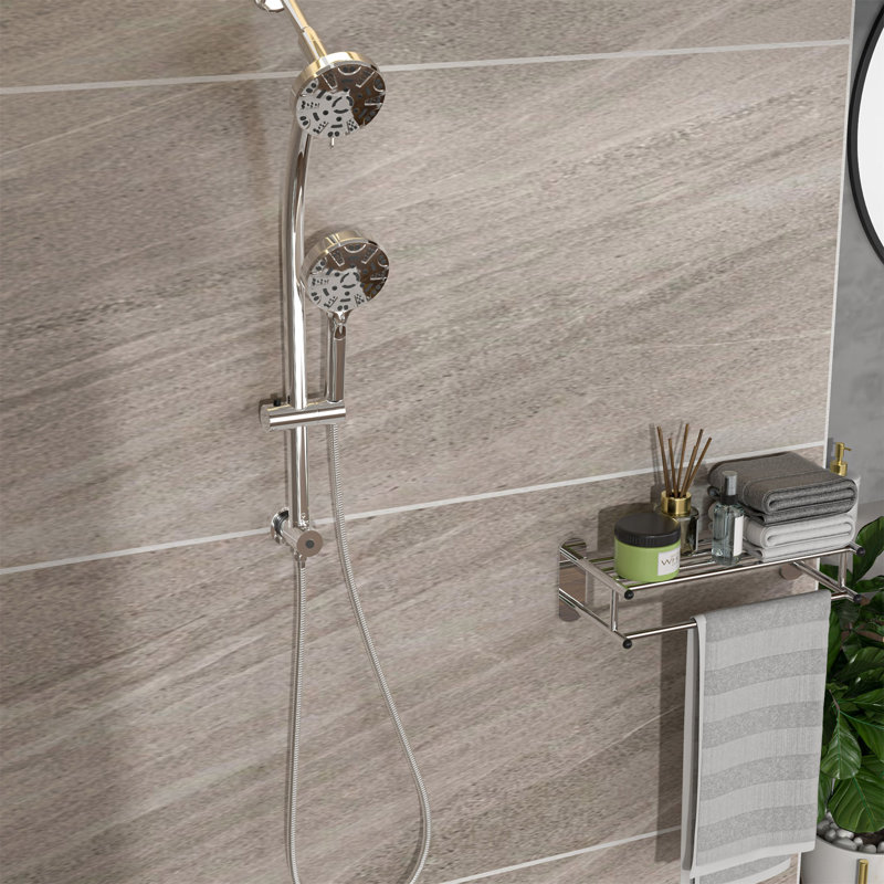 Pomme de douche double multifonction - Système de douche avec pomme de douche à pluie de 4,7 po, douche à main 8 fonctions, barre coulissante réglable