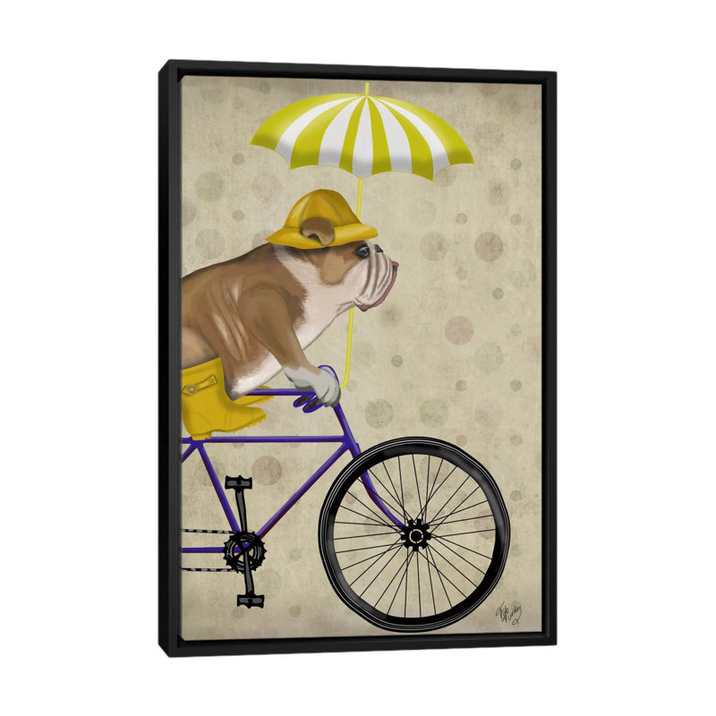 Impression sur toile tendue Fab Funky «English Bulldog on Bicycle», H 26 po x l 18 po x P 1,5 po, Toile avec cadre noir