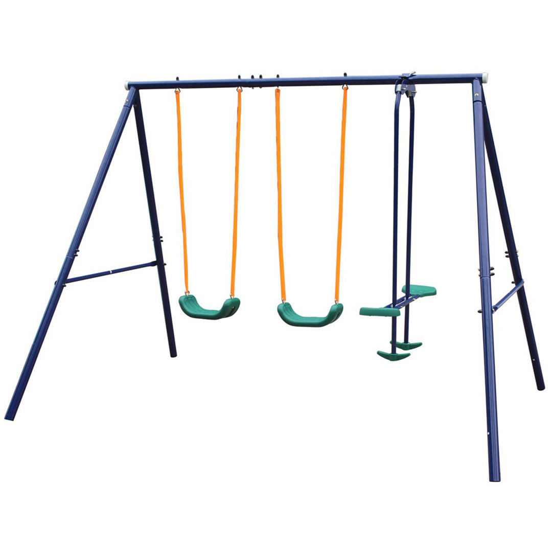 Metal Swing Set Outdoor with 2 Seats ,1 Seesaw Play Set for Kids IUNNDS