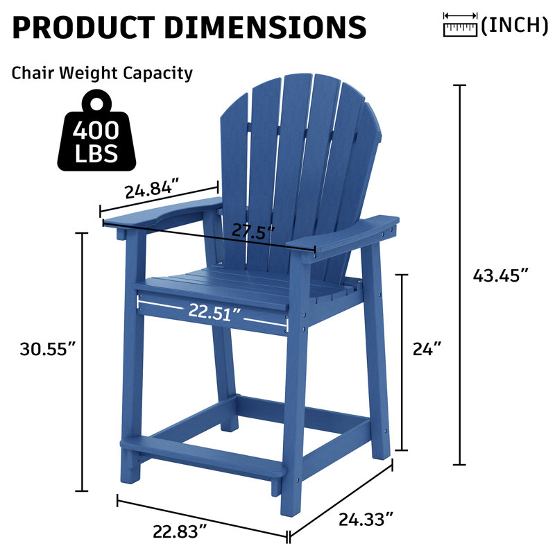 Outdoor HDPE Adirondack Chair, Patio Bar Stool, Navy