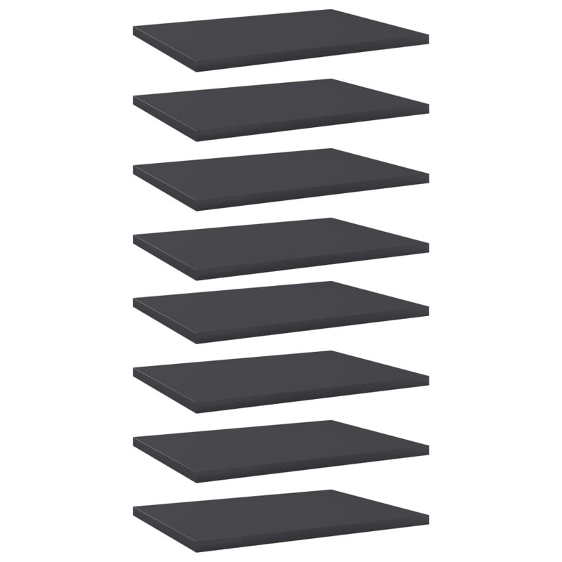 Bookshelf Boards 8 pcs Engineered Wood, Gray, (8 Shelves) 0.59" H x 15.75" W x 11.81" D