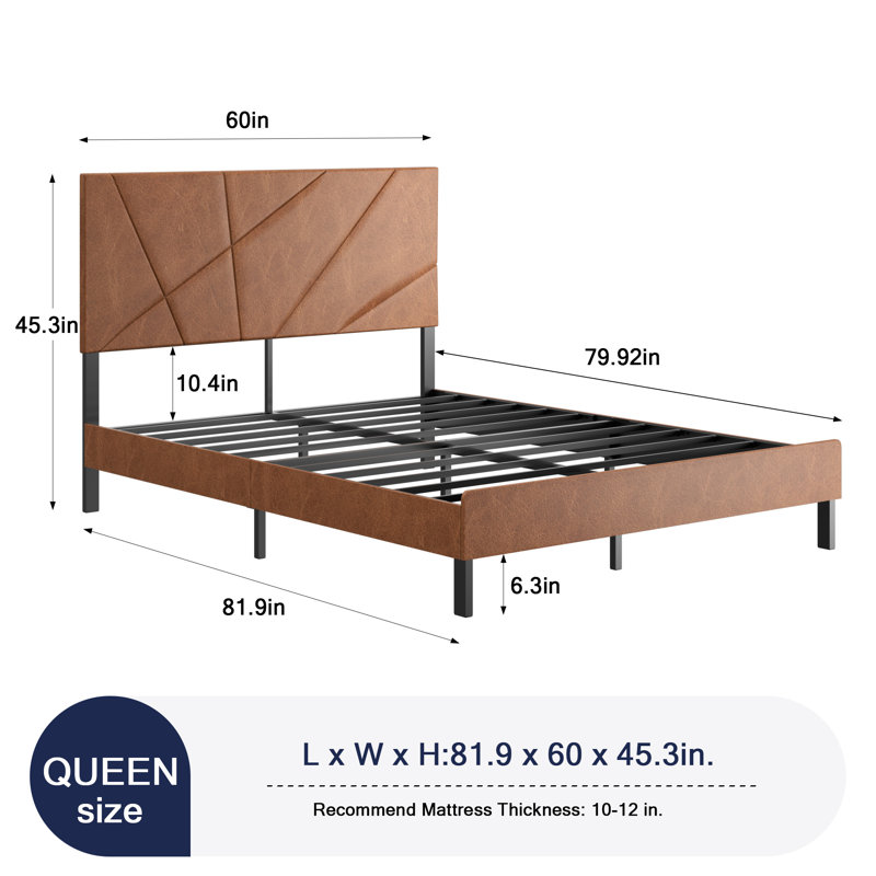 Cadre de lit grand format en métal, lit plateforme carré avec rangement sous le lit, aucun matelas à ressorts requis, brun rétro