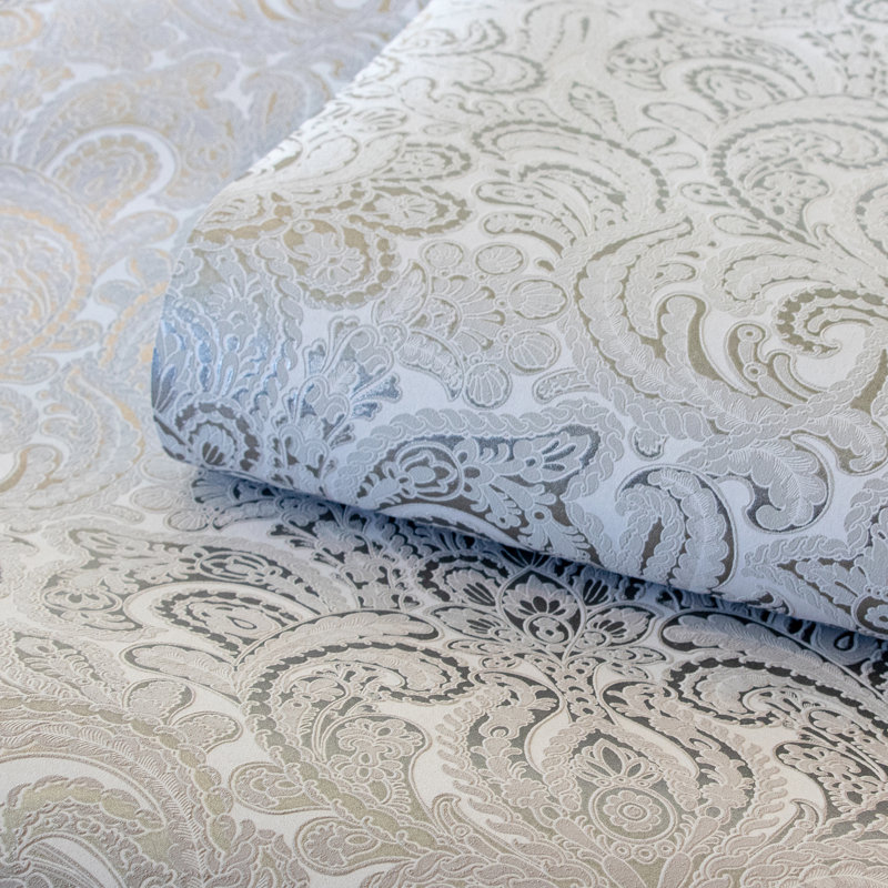 StrattfordAres 3D Embossed Metallic Damask 10m x 53cm Wallpaper Roll, Stone Grey