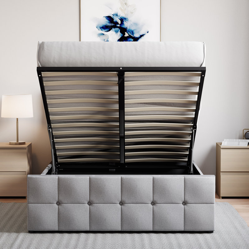 Connell Upholstered Ottoman Bed, UKFR Certified, Double (4'6), Light Grey Linen